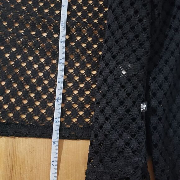 🦋3/$25 La Vie En Rose Aqua Medium Black Long Sleeve Mesh Cardigan Coverup - Picture 8 of 10
